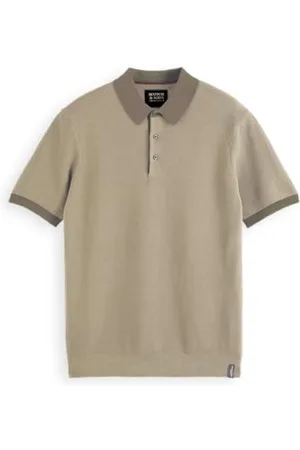 Scotch&Soda Structured Knitted Solid Polo, Sand, L Hommes