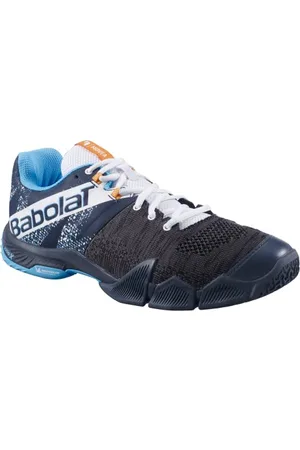 Babolat Chaussures de Padel Homme Movea Men-Maintien et Amorti-2 Sangles Puissantes-Semelle Respirante Ortholite-Marque Française-Grey/Scuba Blue, 40.5 EU Large