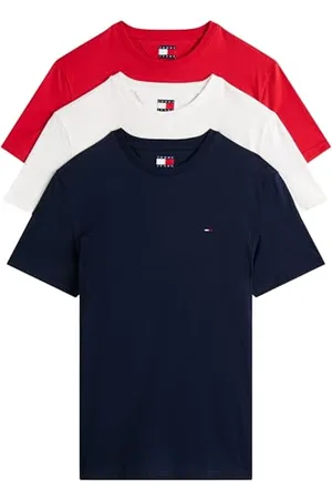 Tommy Hilfiger T-Shirts Manches Courtes Lot de 3 Homme en Coton, Multicolore (Ecru/Dark Night Navy/Sphre Red), M