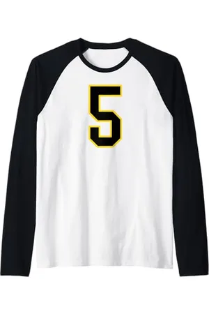 Sports Numbers Store Numéro 5 en et jaune style sport universitaire Manche Raglan