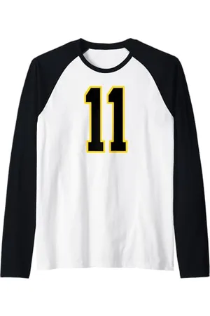 Sports Numbers Store Numéro 11 en et jaune style sport universitaire Manche Raglan
