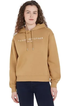 Tommy Hilfiger Women MDRN REG Corp Logo Hoodie WW0WW43598 Khaki (Classic Khaki) L