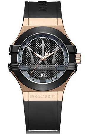 Maserati Montre pour Homme, Collection Potenza, Mouvement à Quartz, à Trois Aiguilles avec Date, en Acier, PVD Or Rose, PVD Noir et polyuréthane - R8851108002
