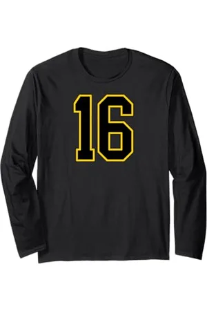 Sports Numbers Store Numéro 16 en et jaune style sport universitaire Manche Longue