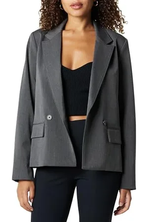 THE DROP Liza Relaxed Double-Breasted Blazer, Gris chiné, L