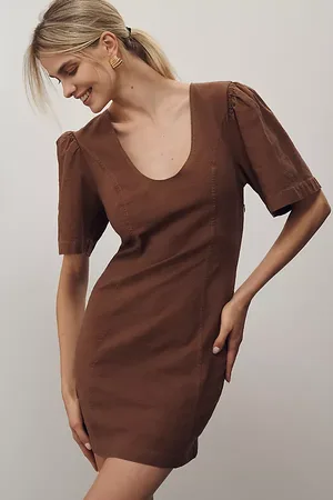 Maeve Robe Mini à Manches Bouffantes et Découpe au Dos en
