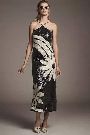 Farm Rio Robe midi à paillettes et col halter