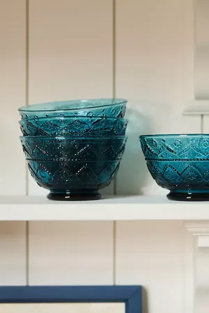 Anthropologie Les Bols à Céréales en Verre Soufflé de Bombay, Lot de 4 en Blue chez