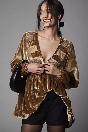 Anthropologie Haut Babydoll en Velours et Dentelle à Manches Longues Par Anthropologie par en