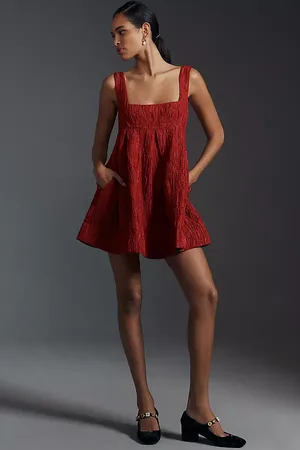 Maeve Robe Mini Babydoll Texturée Sans Manches Col Carré en