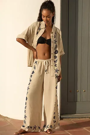 Anthropologie Wide-Leg Linen Trousers