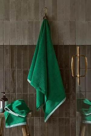 Anthropologie Serviette en coton doux Sloane avec bordure à rayures, lot de 6 en Green