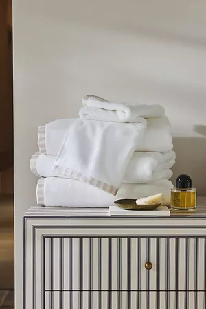 Anthropologie Serviette en coton doux Sloane avec bordure à rayures, lot de 6 en White