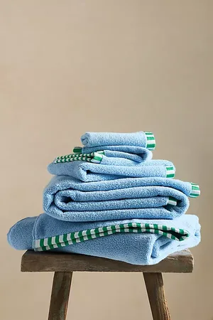 Anthropologie Serviette en coton doux Sloane avec bordure à rayures, lot de 6 en Blue