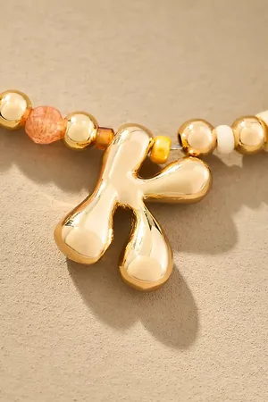 Anthropologie Beaded Bubble Letter Monogram Necklace par