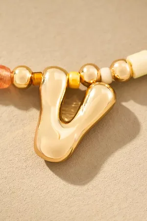 Anthropologie Beaded Bubble Letter Monogram Necklace par