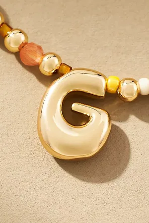 Anthropologie Beaded Bubble Letter Monogram Necklace par