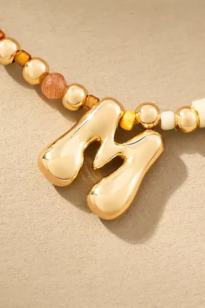 Anthropologie Beaded Bubble Letter Monogram Necklace par