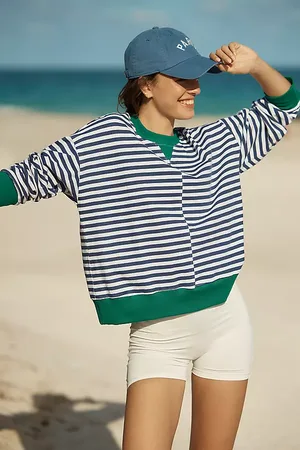SUNDRY Asymmetrical Striped Long-Sleeve Top en