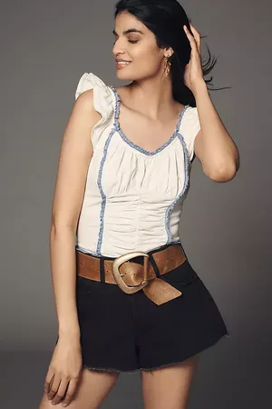 Anthropologie Sleeveless Ruched & Ruffled Top en