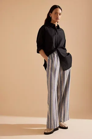 Anthropologie Annie Linen-Blend Stripe Trousers