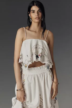 Anthropologie Hanky Cropped Cutwork Tank Top en