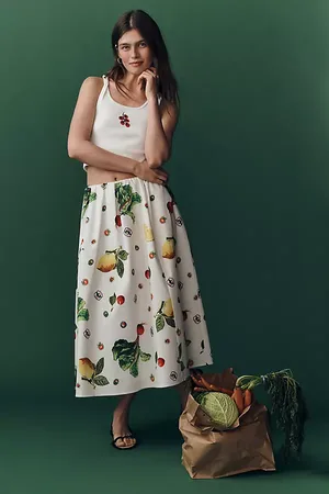 Maeve La jupe midi imprimée Jacie Poplin par