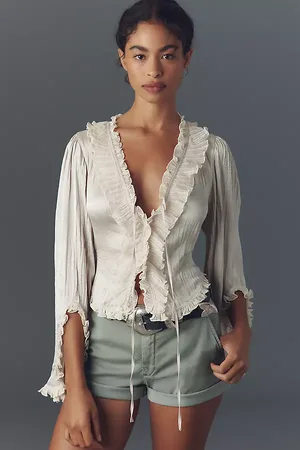 Anthropologie Haut Noué à Manches Longues et Volants Par Anthropologie par en