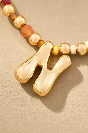 Anthropologie Beaded Bubble Letter Monogram Necklace par
