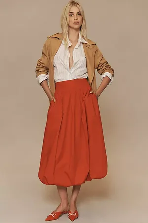 Nialaya Reina Bubble-Hem Midi Skirt en