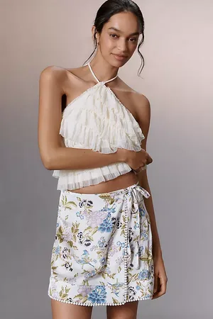 Maeve Mini Jupe Portefeuille en Satin Imprimé