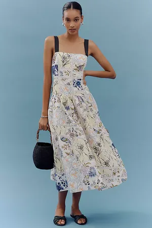 Maeve Robe mi-longue sans manches en coton à encolure carrée et imprimé carrelage en
