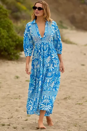Anthropologie Robe chemise longue à étages imprimée en
