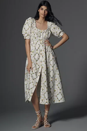 Anthropologie Robe mi-longue froncée à encolure ronde