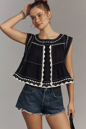 Anthropologie Haut Babydoll Graphique Orné en