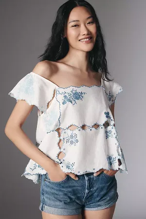 Anthropologie Haut en lin mouchoir patchwork en