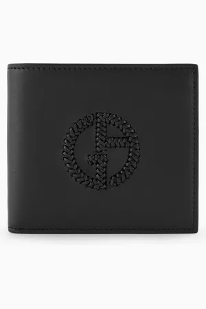 Giorgio Armani Portefeuille à deux volets avec porte-monnaie en cuir avec logo brodé
