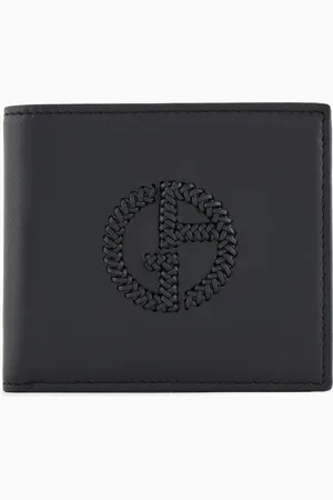Giorgio Armani Portefeuille à deux volets avec porte-monnaie en cuir avec logo brodé