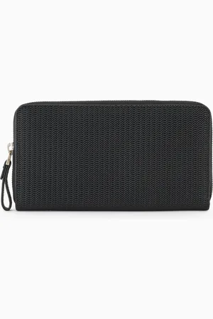 Giorgio Armani Portefeuille zippé en cuir nappa avec logo brodé