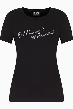EA7 T-shirt ras-du-cou Athletic Velour en coton stretch
