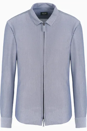 Giorgio Armani Chemise zippée coupe slim en jersey de mélange de coton avec motif chevron