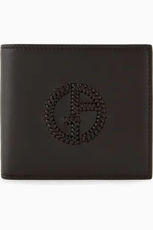 Giorgio Armani Portefeuille à deux volets avec porte-monnaie en cuir avec logo brodé