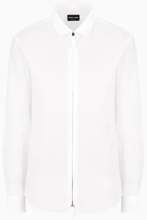 Giorgio Armani Chemise coupe slim à fermeture zippée en coton seersucker