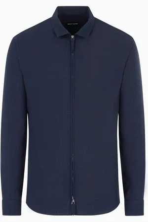 Giorgio Armani Chemise coupe slim à fermeture zippée en coton seersucker