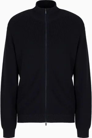 Armani Exchange Cardigan zippé en mélange de coton et de laine avec côtes