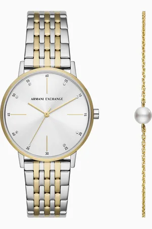 Armani Exchange Ensemble montre et bracelet en acier inoxydable à trois aiguilles bicolores