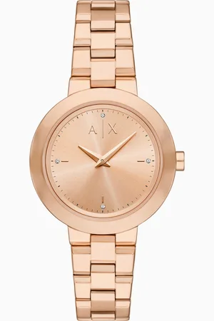 Armani Exchange Montre à deux aiguilles en acier inoxydable couleur or rose