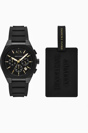Armani Exchange Ensemble d’étiquette de bagage et montre chronographe en silicone noir