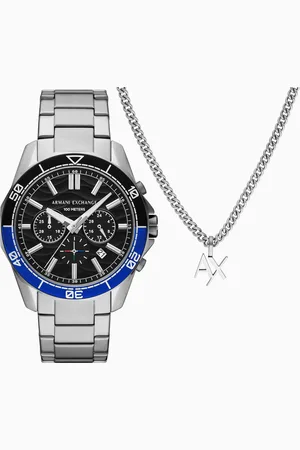 Armani Exchange Ensemble collier et montre chronographe en acier inoxydable