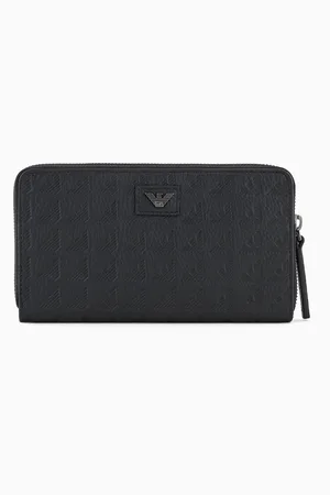 Emporio Armani Portefeuille zippé en cuir avec aigle estampé all over